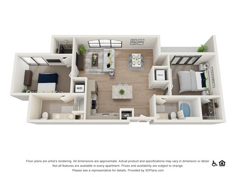 Floor plan for 2 beds, 2 baths, 1093 sqft